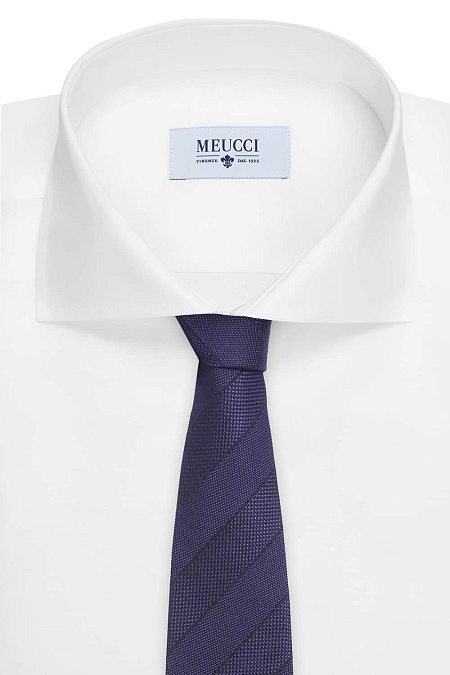 Темно-синий галстук в косую полосу с микродизайном для мужчин бренда Meucci (Италия), арт. J1446/1 - фото. Цвет: Темно-синий. Купить в интернет-магазине https://shop.meucci.ru

