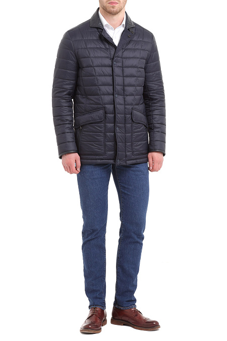 Утепленная куртка с кожаным воротником для мужчин бренда Meucci (Италия), арт. 1292 - фото. Цвет: Тёмно-синий. Купить в интернет-магазине https://shop.meucci.ru
