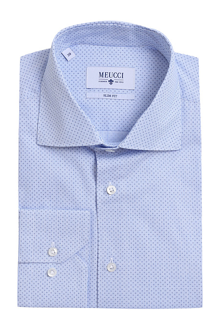 Модная мужская хлопковая рубашка с микроузором арт. MS18095 от Meucci (Италия) - фото. Цвет: Голубой. Купить в интернет-магазине https://shop.meucci.ru

