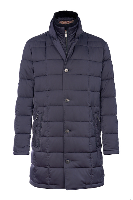 Удлиненная стеганая куртка-пальто с меховым воротником  для мужчин бренда Meucci (Италия), арт. 5870 - фото. Цвет: Темно-синий. Купить в интернет-магазине https://shop.meucci.ru
