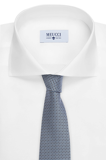 Серо-голубой галстук с мелким орнаментом для мужчин бренда Meucci (Италия), арт. J1447/1 - фото. Цвет: Темно-синий/голубой. Купить в интернет-магазине https://shop.meucci.ru
