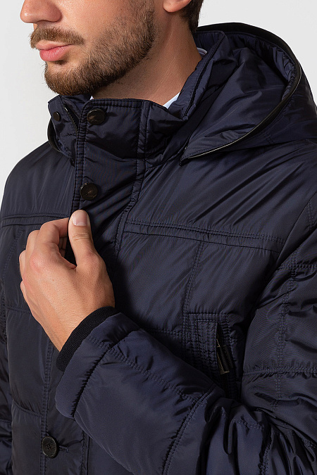 Демисезонная куртка с капюшоном для мужчин бренда Meucci (Италия), арт. 1194 - фото. Цвет: Темно-синий. Купить в интернет-магазине https://shop.meucci.ru
