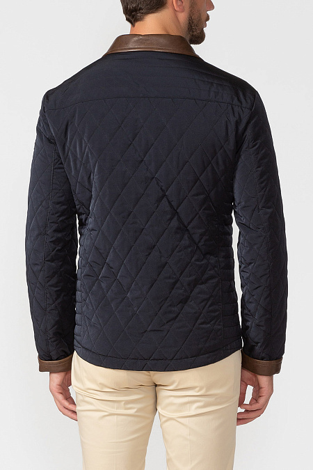 Утепленная стеганая куртка для мужчин бренда Meucci (Италия), арт. 4624/3 - фото. Цвет: темно-синий с коричневой отделкой. Купить в интернет-магазине https://shop.meucci.ru
