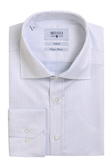 Модная мужская белая классическая рубашка с микродизайном арт. SL 90102 R 10171/141531 Meucci (Италия) - фото. Цвет: Бело-голубой, микродизайн. 