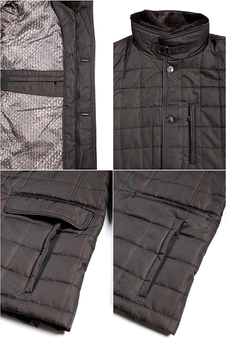 Утепленная стеганая куртка с меховым воротником для мужчин бренда Meucci (Италия), арт. 1305/2 - фото. Цвет: Черно-коричневый (мокко). Купить в интернет-магазине https://shop.meucci.ru
