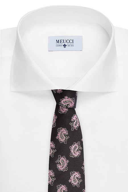 Галстук с узором пейсли для мужчин бренда Meucci (Италия), арт. 8186/2 - фото. Цвет: Черный . Купить в интернет-магазине https://shop.meucci.ru
