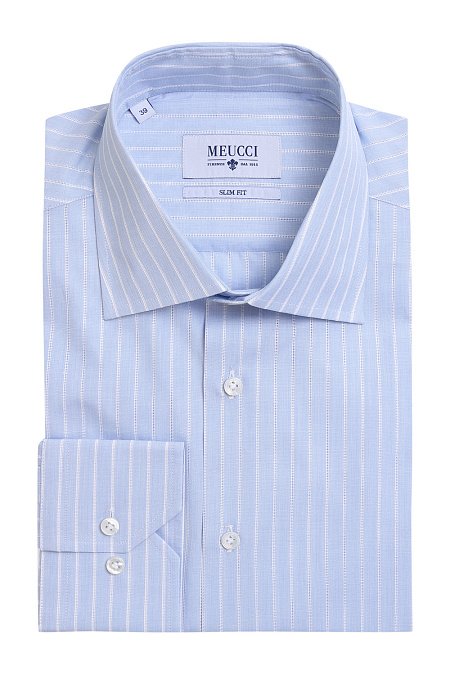 Модная мужская голубая хлопковая рубашка арт. MS18030 от Meucci (Италия) - фото. Цвет: Голубой. Купить в интернет-магазине https://shop.meucci.ru

