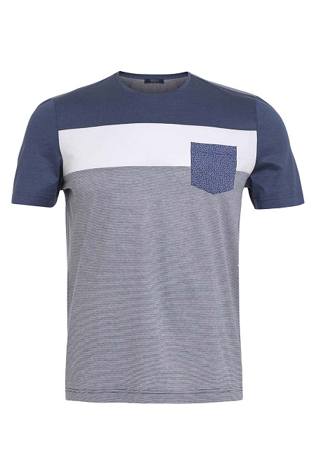 Хлопковая футболка с карманом для мужчин бренда Meucci (Италия), арт. 60150/74760/193 - фото. Цвет: Синий/белый. Купить в интернет-магазине https://shop.meucci.ru
