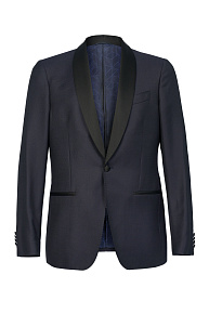 Церемониальный пиджак тепно-синего цвета из смеси шерсти и шелка  (E903)