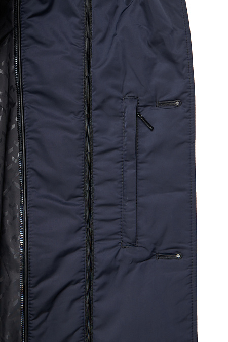 Удлиненный стеганый пуховик-пальто с меховым воротником для мужчин бренда Meucci (Италия), арт. 9310 - фото. Цвет: Тёмно-синий. Купить в интернет-магазине https://shop.meucci.ru
