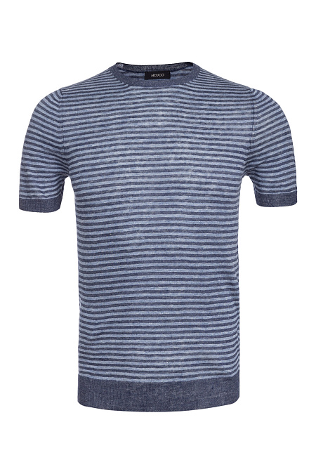 Трикотажная футболка в тонкую полоску для мужчин бренда Meucci (Италия), арт. 57177/24807/590 - фото. Цвет: Синий в полоску. Купить в интернет-магазине https://shop.meucci.ru
