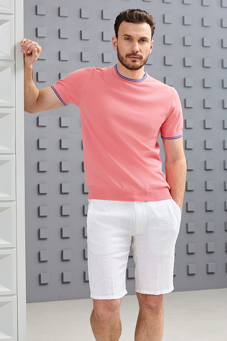 Мужские брендовые шорты льняные белого цвета  арт. SH-LP 2251 White Meucci (Италия) - фото. Цвет: Белый. Купить в интернет-магазине https://shop.meucci.ru
