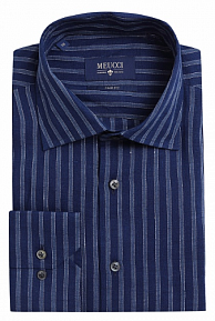 Темно-синяя рубашка из льна в полоску (MS18062)