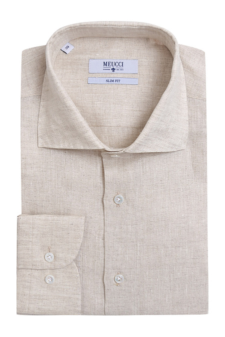 Модная мужская рубашка из льна с длинными рукавами арт. MS18055 от Meucci (Италия) - фото. Цвет: Бежевый. Купить в интернет-магазине https://shop.meucci.ru

