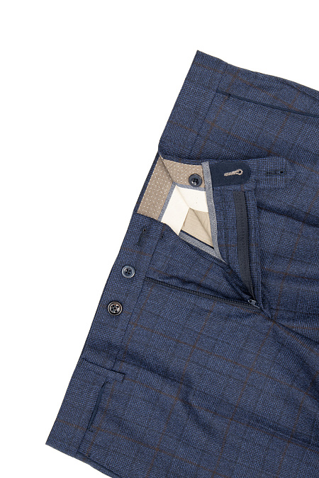 Мужские брендовые брюки синего цвета в клетку арт. ZG1914X BLUE Meucci (Италия) - фото. Цвет: Синий. Купить в интернет-магазине https://shop.meucci.ru
