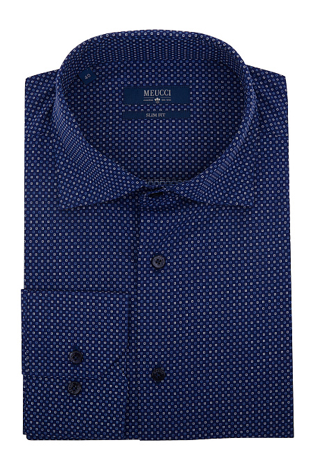 Модная мужская приталенная рубашка из хлопка арт. SL 93502 R 22171/141287 от Meucci (Италия) - фото. Цвет: Темно-синий. Купить в интернет-магазине https://shop.meucci.ru

