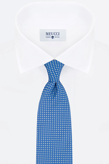 Ярко-голубой галстук с мелким орнаментом для мужчин бренда Meucci (Италия), арт. 7245/3 - фото. Цвет: Голубой. Купить в интернет-магазине https://shop.meucci.ru
