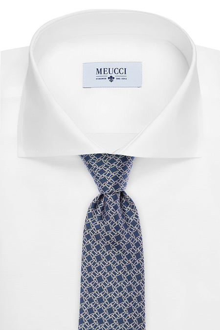 Шелковый галстук с узором для мужчин бренда Meucci (Италия), арт. 8346/1 - фото. Цвет: Синий с узором. Купить в интернет-магазине https://shop.meucci.ru
