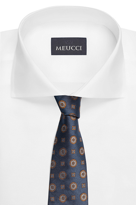 Темно-синий галстук из шелка с цветным орнаментом для мужчин бренда Meucci (Италия), арт. EKM212202-45 - фото. Цвет: Темно-синий, цветной орнамент. Купить в интернет-магазине https://shop.meucci.ru
