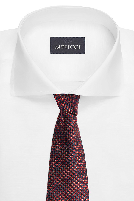 Шелковый галстук с мелким цветным орнаментом для мужчин бренда Meucci (Италия), арт. EKM212202-37 - фото. Цвет: Темно-фиолетовый, красный. Купить в интернет-магазине https://shop.meucci.ru
