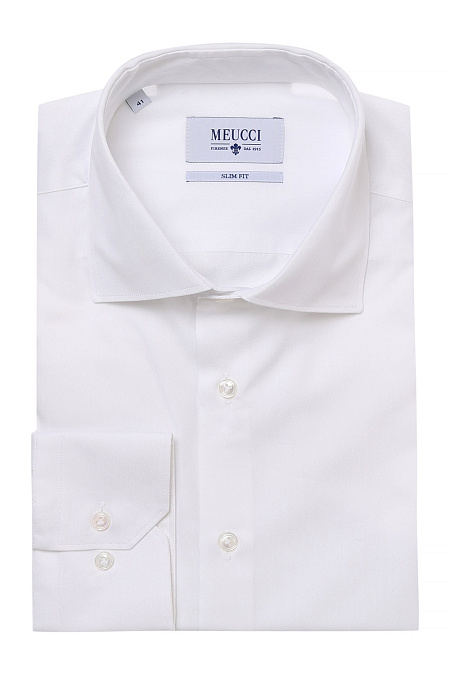 Модная мужская белая рубашка из хлопка и шелка арт. SL 90102 R 10972/141313 от Meucci (Италия) - фото. Цвет: Белый. Купить в интернет-магазине https://shop.meucci.ru

