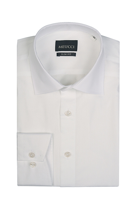 Модная мужская рубашка с длинным рукавом белого цвета  арт. SL 0191200714 RL BAS/220206 от Meucci (Италия) - фото. Цвет: Белый. Купить в интернет-магазине https://shop.meucci.ru


