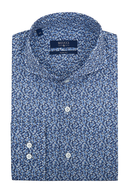 Модная мужская синяя рубашка с микроузором арт. SL 93107 R 33162/141189 от Meucci (Италия) - фото. Цвет: Синий/голубой. Купить в интернет-магазине https://shop.meucci.ru

