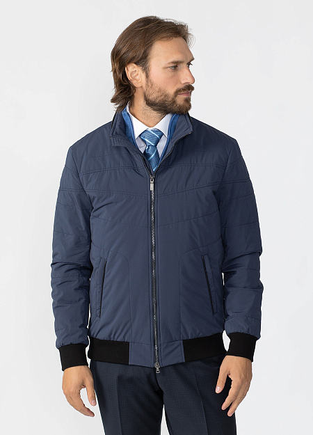Короткая куртка-бомбер тёмно-синего цвета  для мужчин бренда Meucci (Италия), арт. 6545 - фото. Цвет: Тёмно-синий. Купить в интернет-магазине https://shop.meucci.ru
