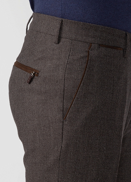 Мужские брендовые брюки коричневого цвета из шерсти  арт. RD1073 MOKA/1 Meucci (Италия) - фото. Цвет: Коричневый, микродизайн. Купить в интернет-магазине https://shop.meucci.ru
