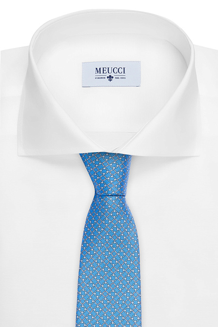 Галстук голубого цвета с принтом для мужчин бренда Meucci (Италия), арт. 7566/2 - фото. Цвет: Голубой. Купить в интернет-магазине https://shop.meucci.ru
