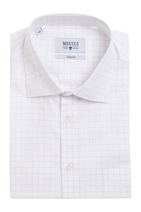 Модная мужская классическая рубашка в клетку арт. SL 90200 R 12162/141148K от Meucci (Италия) - фото. Цвет: Белый в клетку. Купить в интернет-магазине https://shop.meucci.ru


