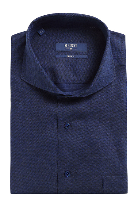 Модная мужская темно-синяя рубашка из льна арт. SL 93100 R 22262/141194K от Meucci (Италия) - фото. Цвет: Синий. Купить в интернет-магазине https://shop.meucci.ru

