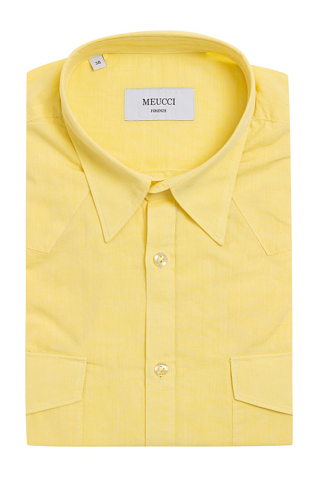 Модная мужская желтая хлопковая рубашка с короткими рукавами арт. SP 9030R 3D122/14388 от Meucci (Италия) - фото. Цвет: Желтый. Купить в интернет-магазине https://shop.meucci.ru

