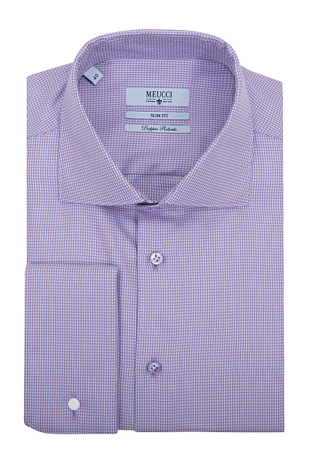 Модная мужская сиреневая рубашка под запонки арт. SL 90104 R 13171/141262Z от Meucci (Италия) - фото. Цвет: Сиреневый. Купить в интернет-магазине https://shop.meucci.ru

