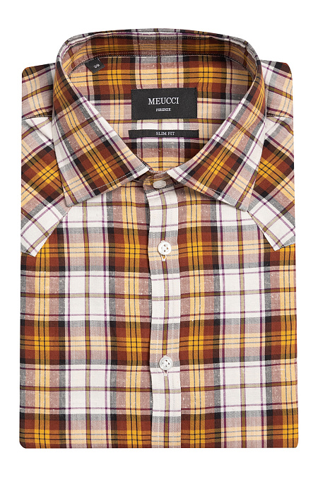 Модная мужская рубашка с коротким рукавом  арт. SL 90200R 45943/14778 от Meucci (Италия) - фото. Цвет: Клетка. Купить в интернет-магазине https://shop.meucci.ru

