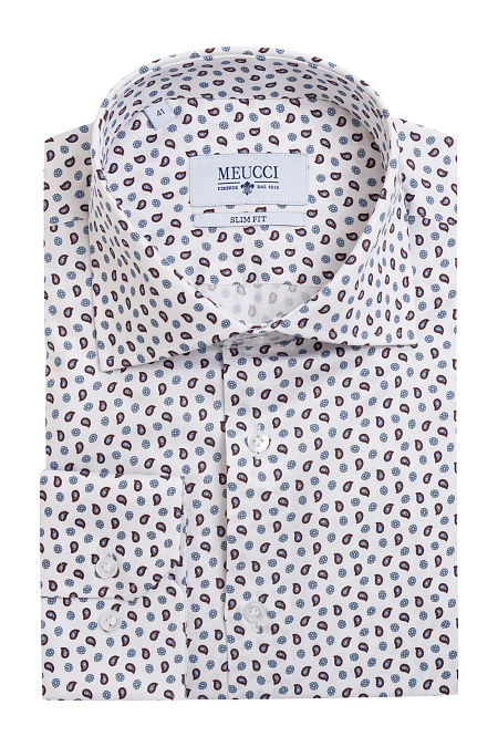 Модная мужская рубашка белого цвета с принтом арт. SL90202R1090182/1633 от Meucci (Италия) - фото. Цвет: Белый с принтом. Купить в интернет-магазине https://shop.meucci.ru

