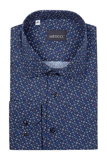 Модная мужская рубашка с цветным принтом арт. SL212016 от Meucci (Италия) - фото. Цвет: Цветной принт. Купить в интернет-магазине https://shop.meucci.ru

