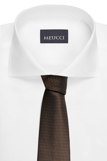 Коричневый галстук с микродизайном для мужчин бренда Meucci (Италия), арт. EKM212202-87 - фото. Цвет: Коричневый, микродизайн. Купить в интернет-магазине https://shop.meucci.ru
