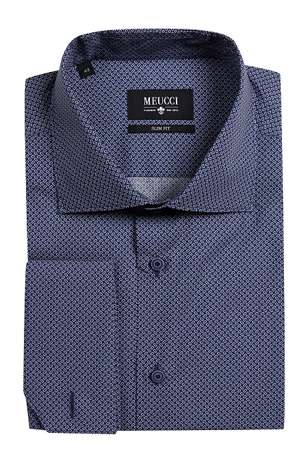 Модная мужская рубашка под запонки арт. SL 90104L 32152/141022Z под запонки от Meucci (Италия) - фото. Цвет: Синий с орнаментом. Купить в интернет-магазине https://shop.meucci.ru
