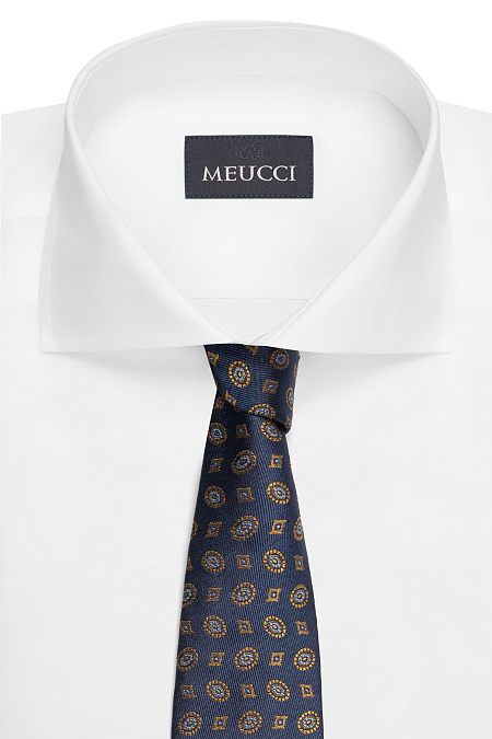 Темно-синий галстук из шелка с цветным орнаментом для мужчин бренда Meucci (Италия), арт. EKM212202-35 - фото. Цвет: Темно-синий, цветной орнамент. Купить в интернет-магазине https://shop.meucci.ru
