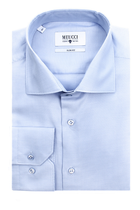 Модная мужская голубая рубашка с длинными рукавами арт. SL 90102 RL 12171/141274 от Meucci (Италия) - фото. Цвет: Голубой. Купить в интернет-магазине https://shop.meucci.ru

