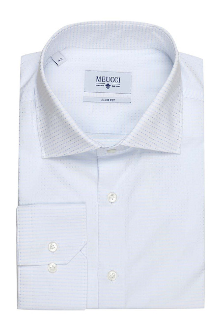 Модная мужская приталенная рубашка с микродизайном арт. SL 90102 R 12162/141155 от Meucci (Италия) - фото. Цвет: Белый, микродизайн. Купить в интернет-магазине https://shop.meucci.ru

