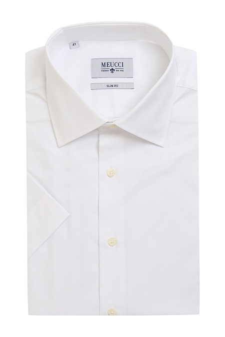 Модная мужская белая рубашка с короткими рукавами арт. SL 090202 R 13171/201007K от Meucci (Италия) - фото. Цвет: Белый. Купить в интернет-магазине https://shop.meucci.ru


