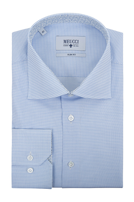 Модная мужская классическая голубая рубашка с микродизайном арт. SL 9202302 R 22172/151320 от Meucci (Италия) - фото. Цвет: Голубой с микродизайном. Купить в интернет-магазине https://shop.meucci.ru

