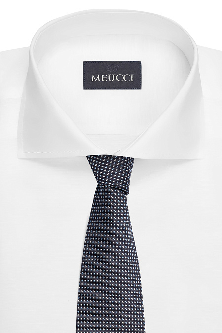 Темно-синий галстук из шелка с мелким цветным орнаментом для мужчин бренда Meucci (Италия), арт. EKM212202-75 - фото. Цвет: Темно-синий, цветной орнамент. Купить в интернет-магазине https://shop.meucci.ru
