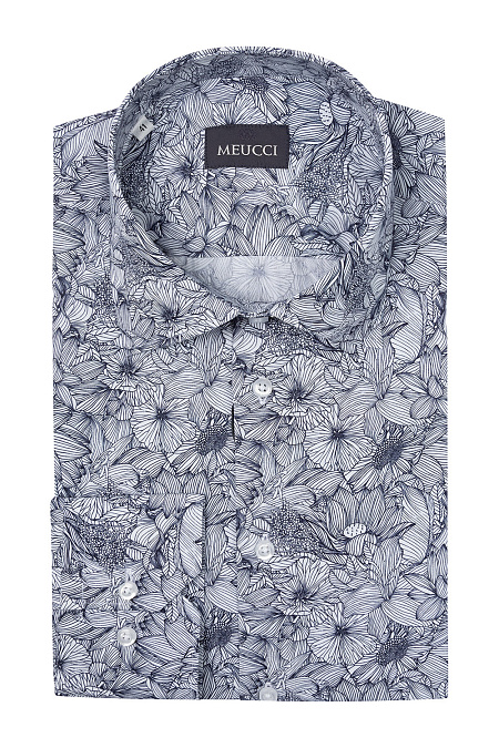 Модная мужская рубашка с цветочным орнаментом арт. SL212013 от Meucci (Италия) - фото. Цвет: Черно-белый принт. Купить в интернет-магазине https://shop.meucci.ru


