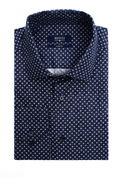 Модная мужская приталенная рубашка синего цвета арт. SL 91502 R 22171/141290 от Meucci (Италия) - фото. Цвет: Темно-синий. Купить в интернет-магазине https://shop.meucci.ru


