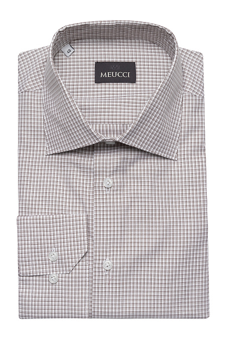 Модная мужская рубашка в клетку с длинным рукавом арт. SL 902020 R 91ZG/302103 от Meucci (Италия) - фото. Цвет: Белый, коричневая клетка. Купить в интернет-магазине https://shop.meucci.ru


