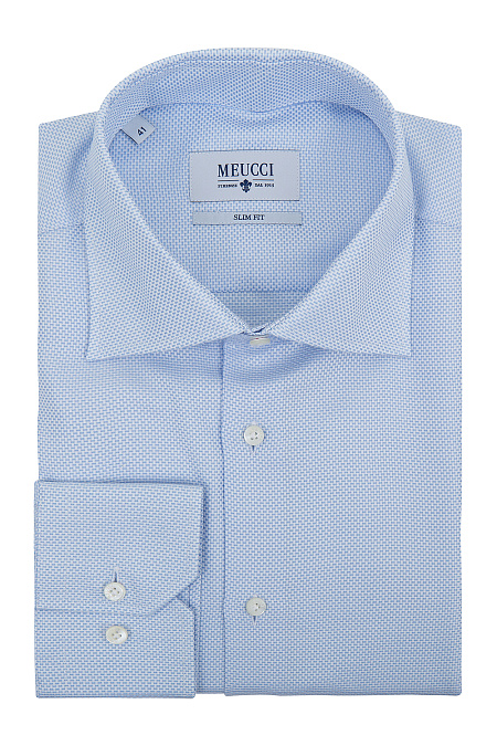 Модная мужская голубая рубашка с микродизайном арт. SL 9202302 RL 12172/151318 от Meucci (Италия) - фото. Цвет: Голубой с микродизайном. Купить в интернет-магазине https://shop.meucci.ru

