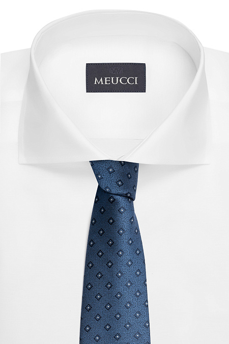 Галстук синего цвета с орнаментом для мужчин бренда Meucci (Италия), арт. EKM212202-81 - фото. Цвет: Синий с орнаментом. Купить в интернет-магазине https://shop.meucci.ru
